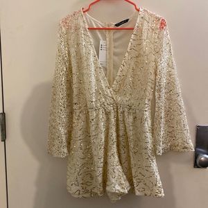 Simplee lace and sequins peplum shirt